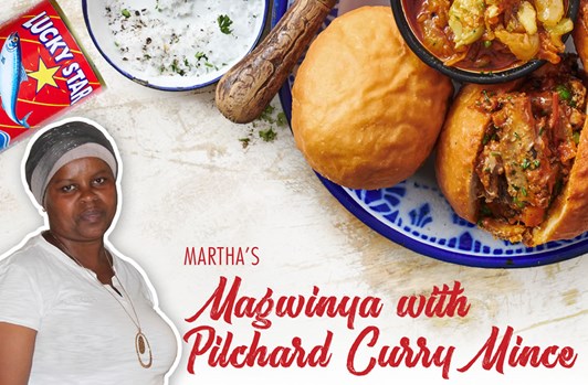 MARTHA’ S Magwinya with Pilchard Curry Mince